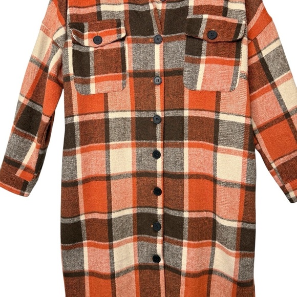 American Singer Orange Plaid Inspired By Cover Art Fall Oversized Shacket Sz M - Picture 7 of 14